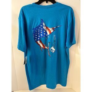 Ocean & Coast t-shirt large New Swordfish Stars Stripes turquoise heather